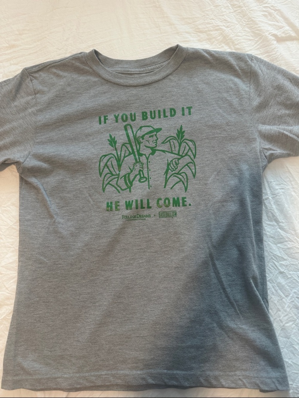 Baseballism Gray Field of Dreams Graphic Tee w/ Green Cornfield Print Youth Med
